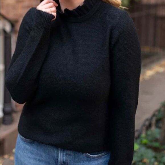 J Crew alpaca blend black sweater with ruffled color S - Picture 8 of 10